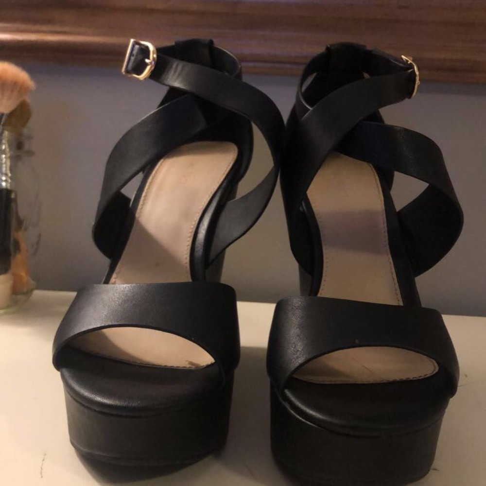 Black Strappy Wedges